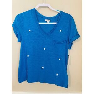Pilcro Anthropologie Quinn Tee Womens XS Star Embroidered Blue Short Sleeve